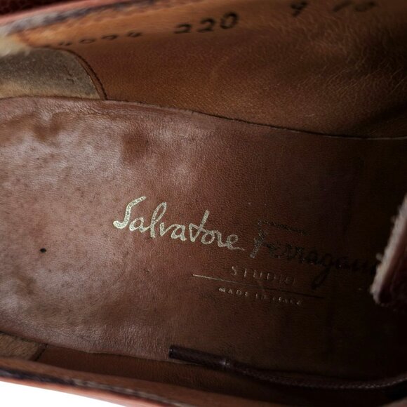 Salvatore Ferragamo Italy Brown Leather Dress Shoes Balmoral Cap-toe Oxfords 9D - Picture 9 of 11